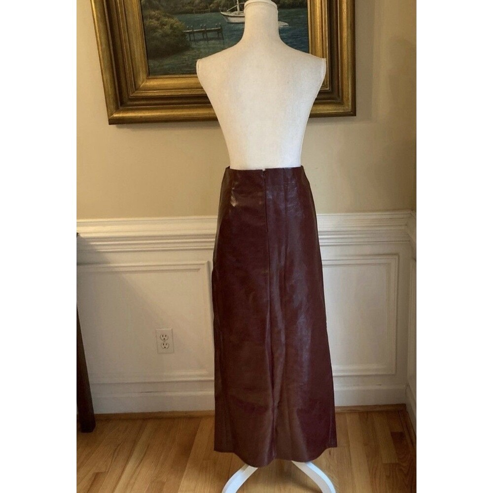 Commense Dark Brown Faux Leather Maxi Skirt with Front Knot - Picture 8 of 8